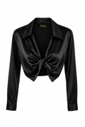 Elora Satin Tie-Front Cropped Blouse