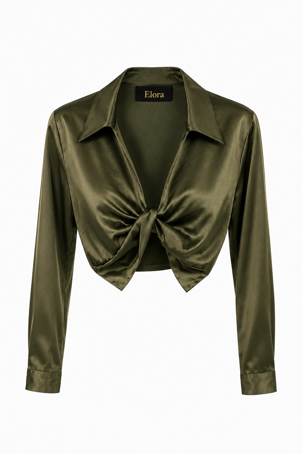Elora Satin Tie-Front Cropped Blouse