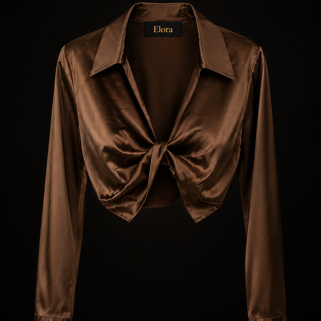 Elora Satin Tie-Front Cropped Blouse