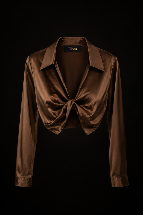 Elora Satin Tie-Front Cropped Blouse